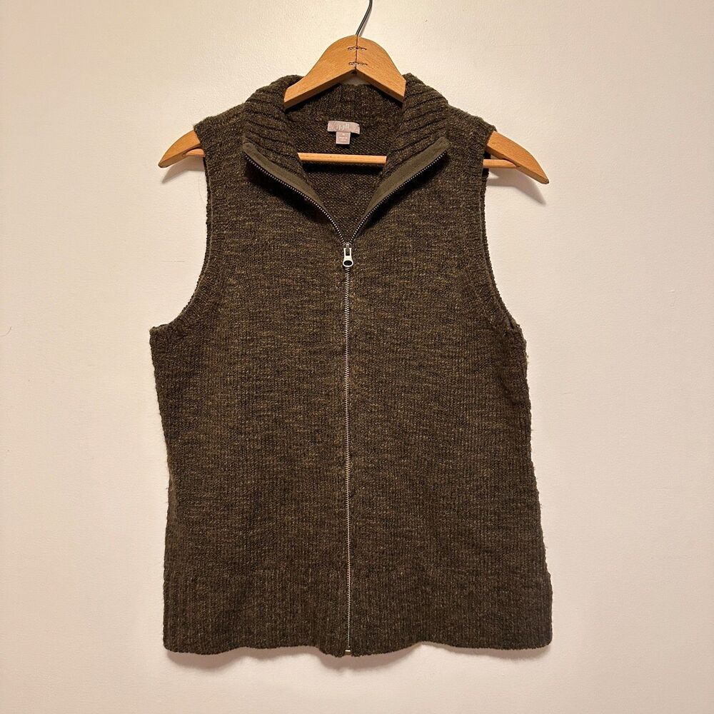 J Jill Pinetweed Sleeveless Zip Up Sweater Vest Green Womens Sz M Wool Alpaca